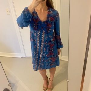Xhilaration long-sleeve paisley print blue dress M